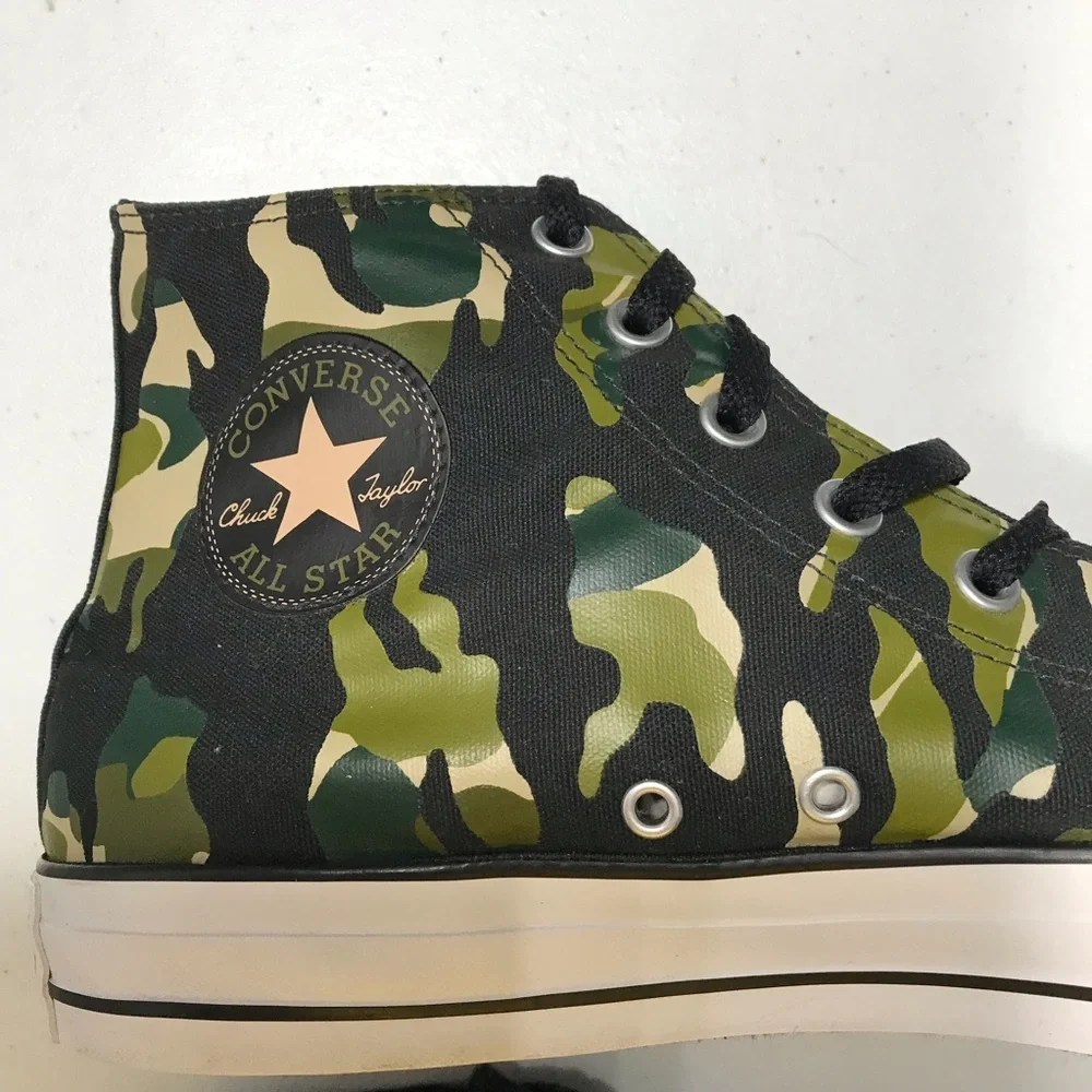 Converse Chuck Taylor All Star Black and Green Hi-Top Camouflage Sneakers Sz 12 - Picture 9 of 13